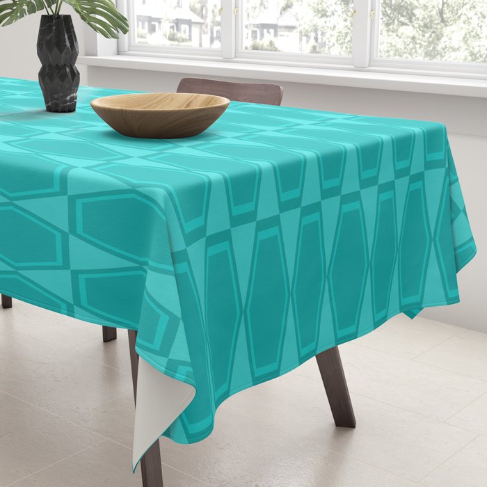 Mid Century Modern Hexad Turquoise Geometric Pattern Tablecloth Gallery Image 3