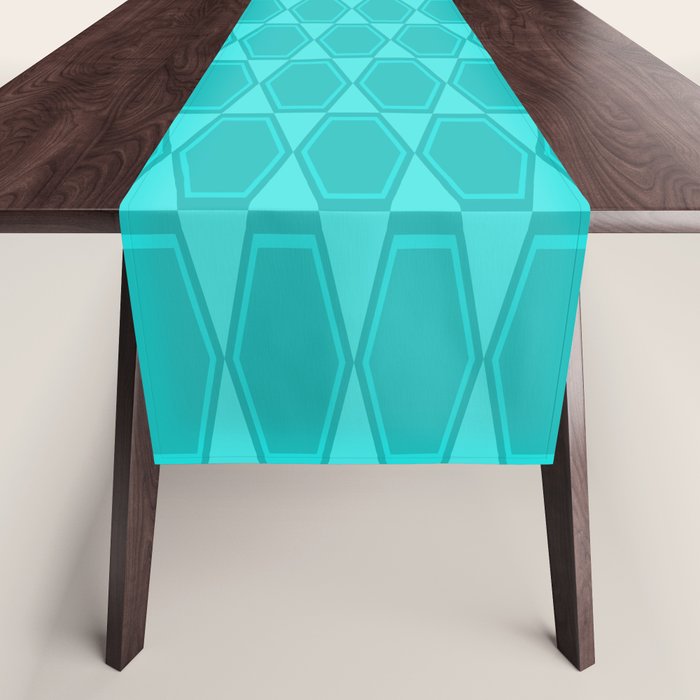 Mid Century Modern Hexad Turquoise Geometric Pattern Table Runner Gallery Image 1