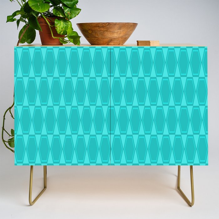 Mid Century Modern Hexad Turquoise Geometric Pattern Credenza Gallery Image 1