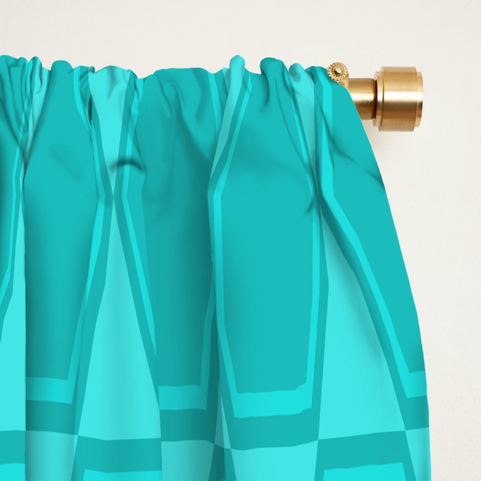 Mid Century Modern Hexad Turquoise Geometric Pattern Window Curtain Gallery Image 2