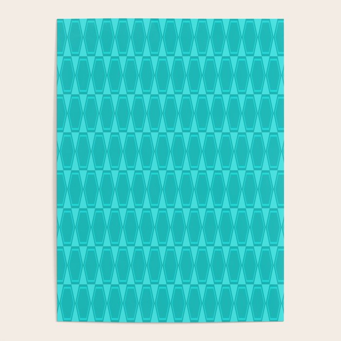 Mid Century Modern Hexad Turquoise Geometric Pattern Poster Gallery Image 4
