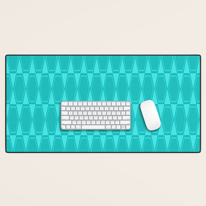 Mid Century Modern Hexad Turquoise Geometric Pattern Desk Mat Gallery Image 1