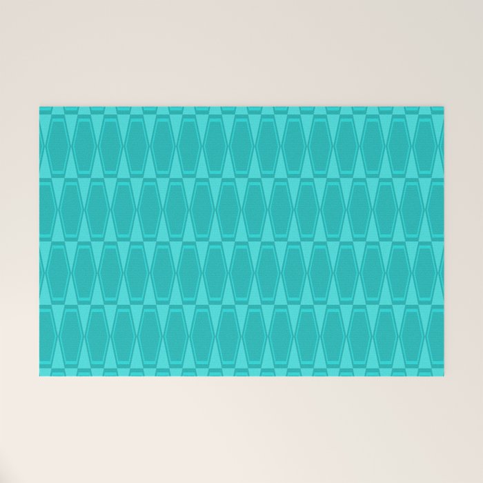 Mid Century Modern Hexad Turquoise Geometric Pattern Welcome Mat Gallery Image 1
