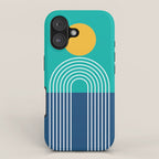 Geometric Lines in Blue Teal Yellow (Sun and Rainbow abstraction) iPhone Case Gallery Image 1