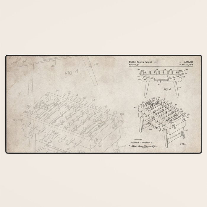 Foosball Table Patent - Foosball Player Game Room Art - Antique Desk Mat Gallery Image 3
