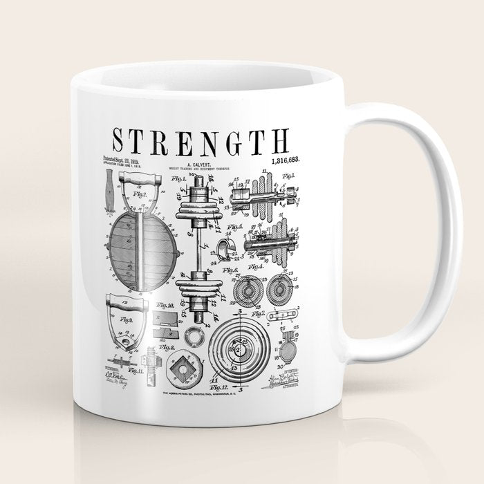 Gym Fitness Workout Dumbbell Kettlebell Vintage Patent Print Coffee Mug Gallery Image 1