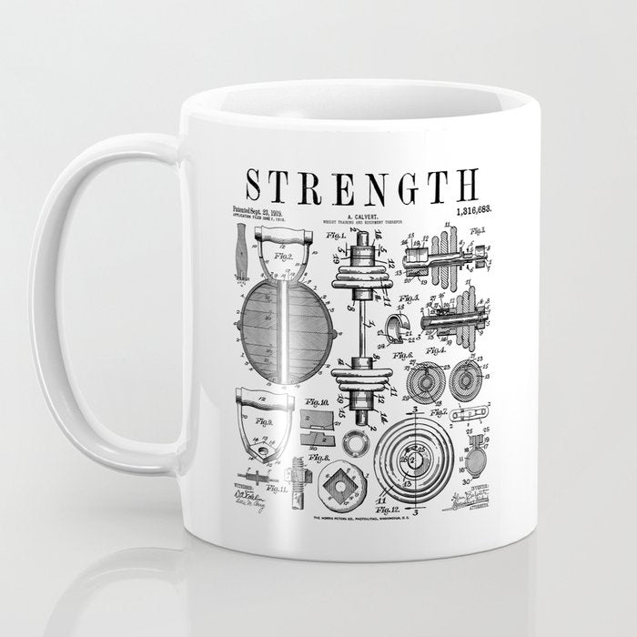 Gym Fitness Workout Dumbbell Kettlebell Vintage Patent Print Coffee Mug Gallery Image 3