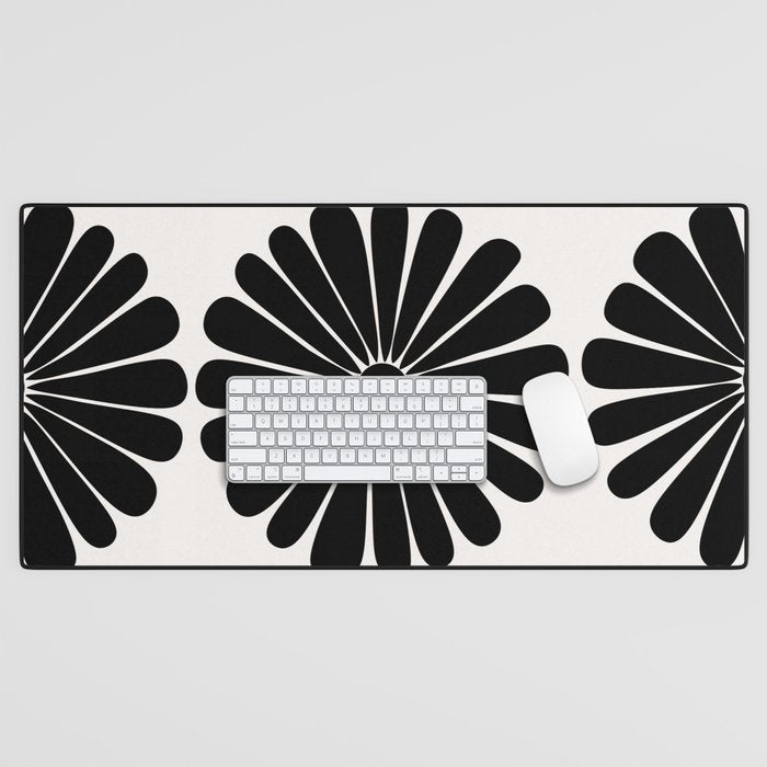 Retro Daisy Abstract I Black and White Bold Floral Desk Mat Gallery Image 1