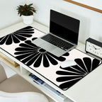 Retro Daisy Abstract I Black and White Bold Floral Desk Mat Gallery Image 2