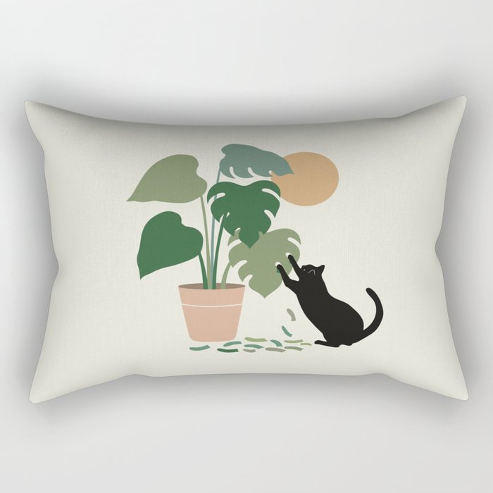 Cat and Plant 13: The Making of Monstera Rectangular Pillow Gallery Image 1