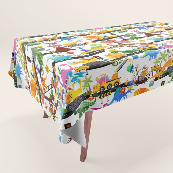 Watercolor Dinosaur Construction Crew Tablecloth Gallery Image 1