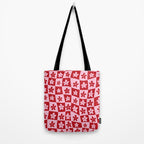 Red and Pink Retro Daisy Checkerboard Swirl Pattern Tote Bag Gallery Image 2