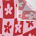Red and Pink Retro Daisy Checkerboard Swirl Pattern Wall Tapestry Gallery Image 3