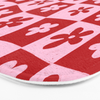 Red and Pink Retro Daisy Checkerboard Swirl Pattern Bath Mat Gallery Image 3