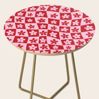 Red and Pink Retro Daisy Checkerboard Swirl Pattern Side Table Gallery Image 2