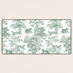 Toile de Jouy Vintage French Exotic Jungle Forest Green & White Desk Mat Gallery Image 3