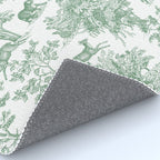 Toile de Jouy Vintage French Exotic Jungle Forest Green & White Rug Gallery Image 4