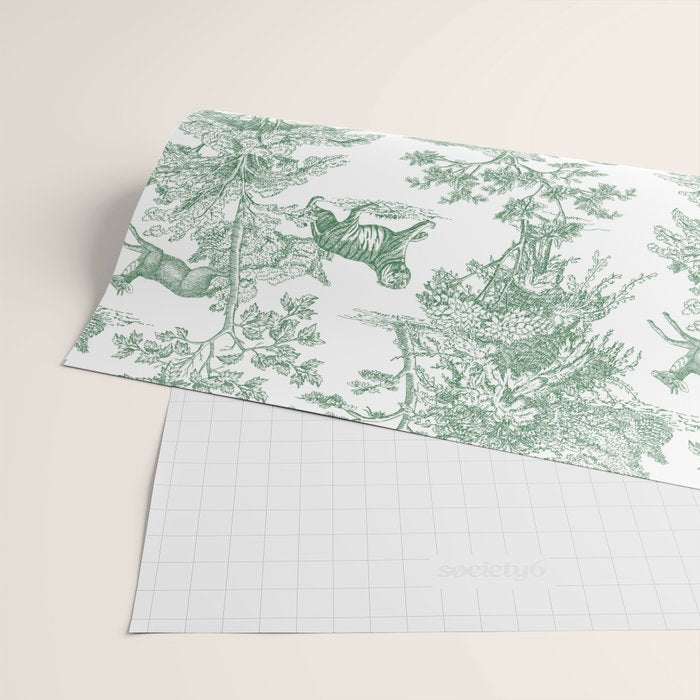 Toile de Jouy Vintage French Exotic Jungle Forest Green & White Wrapping Paper Gallery Image 2