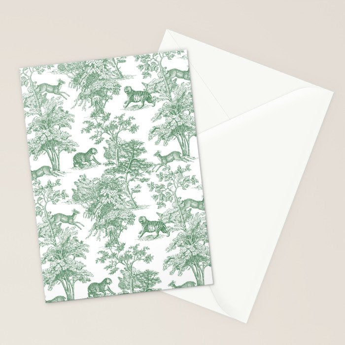Toile de Jouy Vintage French Exotic Jungle Forest Green & White Stationery Card Gallery Image 2