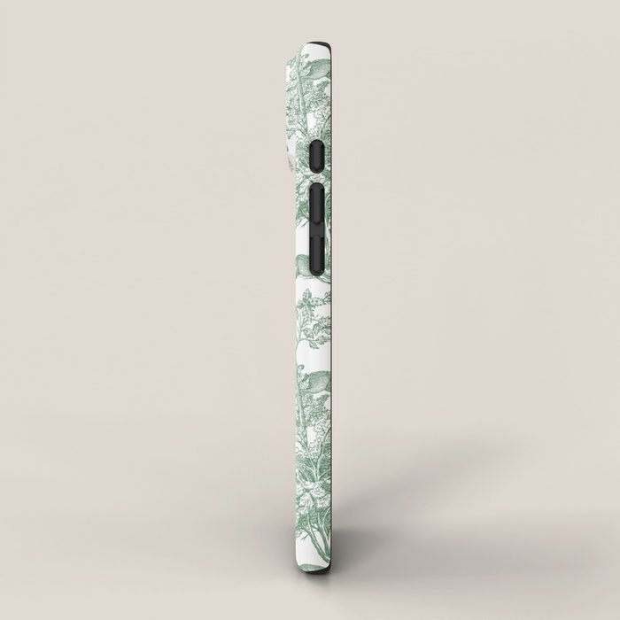 Toile de Jouy Vintage French Exotic Jungle Forest Green & White iPhone Case Gallery Image 2