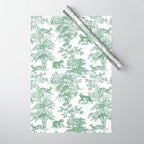 Toile de Jouy Vintage French Exotic Jungle Forest Green & White Wrapping Paper Gallery Image 1