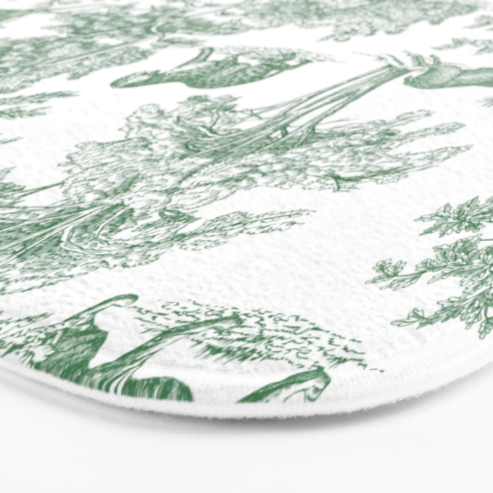 Toile de Jouy Vintage French Exotic Jungle Forest Green & White Bath Mat Gallery Image 3