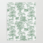 Toile de Jouy Vintage French Exotic Jungle Forest Green & White Poster Gallery Image 4