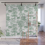 Toile de Jouy Vintage French Exotic Jungle Forest Green & White Wall Mural Gallery Image 1