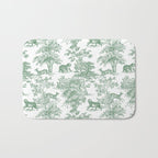 Toile de Jouy Vintage French Exotic Jungle Forest Green & White Bath Mat Gallery Image 1
