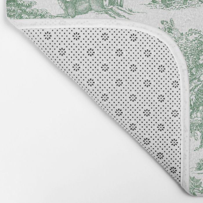 Toile de Jouy Vintage French Exotic Jungle Forest Green & White Bath Mat Gallery Image 2
