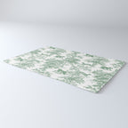 Toile de Jouy Vintage French Exotic Jungle Forest Green & White Rug Gallery Image 3