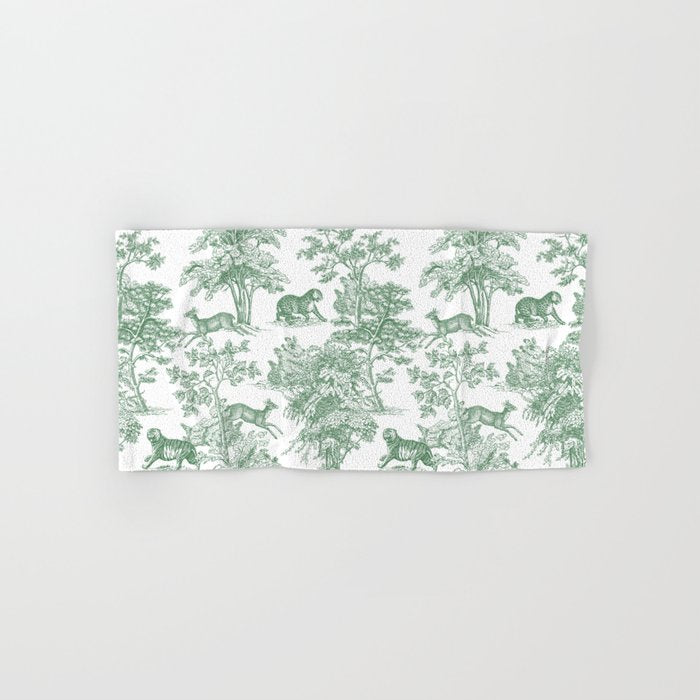 Toile de Jouy Vintage French Exotic Jungle Forest Green & White Bath Towel Gallery Image 1
