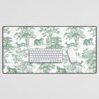 Toile de Jouy Vintage French Exotic Jungle Forest Green & White Desk Mat Gallery Image 1