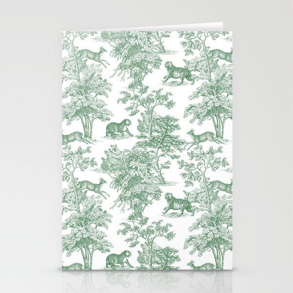 Toile de Jouy Vintage French Exotic Jungle Forest Green & White Stationery Card Gallery Image 2