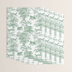 Toile de Jouy Vintage French Exotic Jungle Forest Green & White Wrapping Paper Gallery Image 3