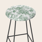 Toile de Jouy Vintage French Exotic Jungle Forest Green & White Stool Gallery Image 2