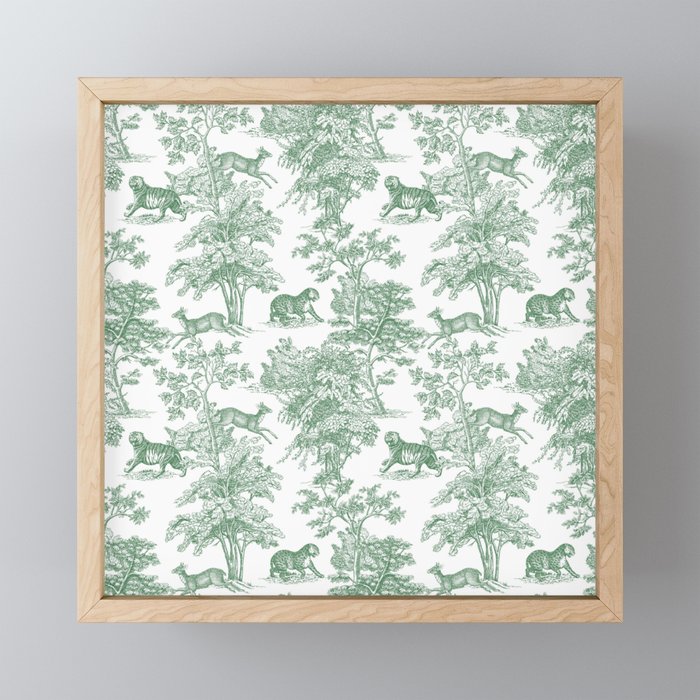 Toile de Jouy Vintage French Exotic Jungle Forest Green & White Mini Art Print Gallery Image 1