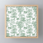 Toile de Jouy Vintage French Exotic Jungle Forest Green & White Mini Art Print Gallery Image 1
