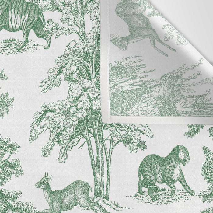 Toile de Jouy Vintage French Exotic Jungle Forest Green & White Wall Tapestry Gallery Image 3