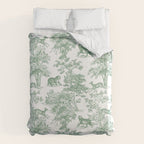 Toile de Jouy Vintage French Exotic Jungle Forest Green & White Duvet Cover Gallery Image 6