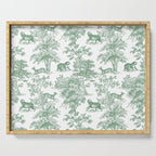 Toile de Jouy Vintage French Exotic Jungle Forest Green & White Serving Tray Gallery Image 1
