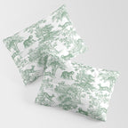Toile de Jouy Vintage French Exotic Jungle Forest Green & White Pillow Sham Gallery Image 3