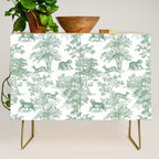 Toile de Jouy Vintage French Exotic Jungle Forest Green & White Credenza Gallery Image 1