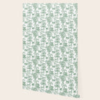 Toile de Jouy Vintage French Exotic Jungle Forest Green & White Wallpaper Gallery Image 2