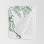 Toile de Jouy Vintage French Exotic Jungle Forest Green & White Throw Blanket Gallery Image 3