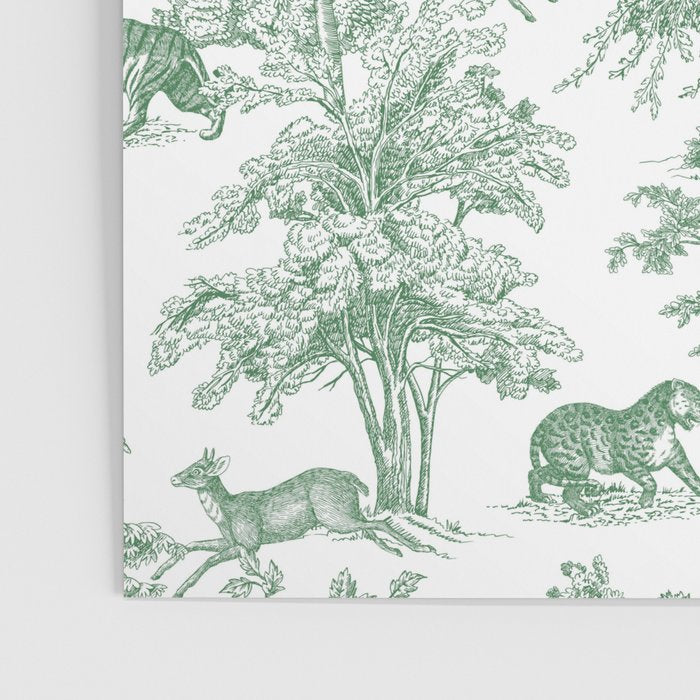 Toile de Jouy Vintage French Exotic Jungle Forest Green & White Poster Gallery Image 3
