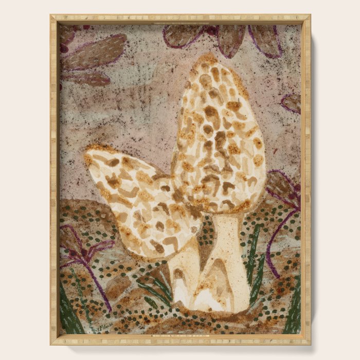 Little Morel Mushrooms in Warm Brown Serving Tray Gallery Image 1