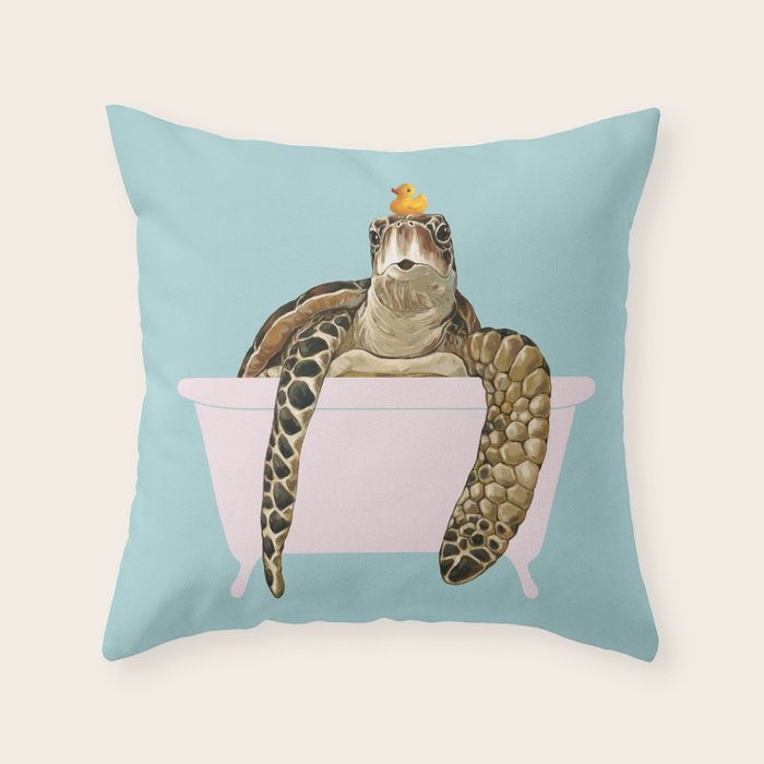 Sea Turtle in Bathtub Throw Pillow Gallery Image 6