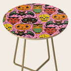Retro Halloween in Pink - Skull Black Cat Devil Pumpkin Bat Owl Motifs Side Table Gallery Image 2