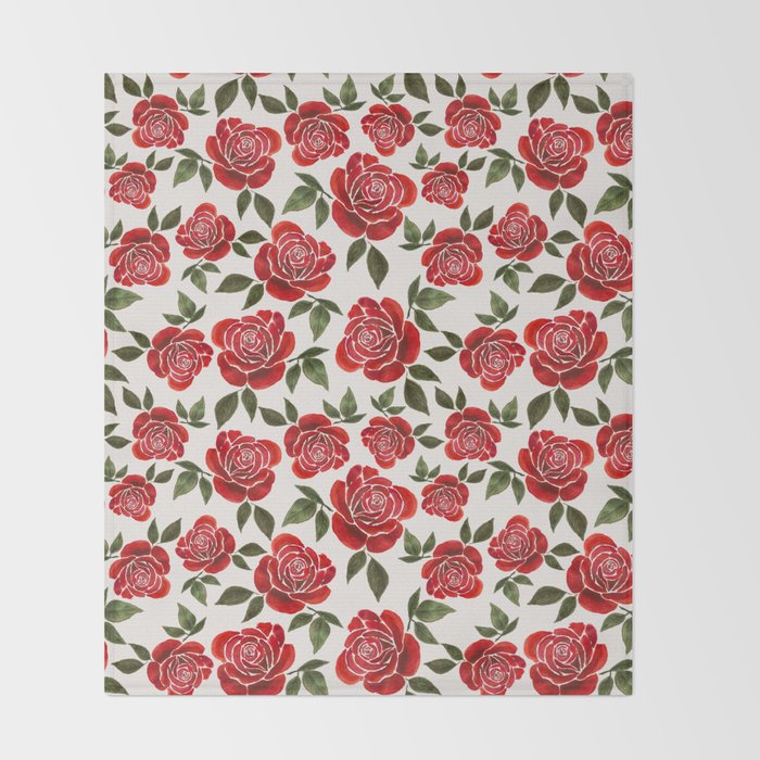 Rose Watercolor Pattern Throw Blanket Gallery Image 2